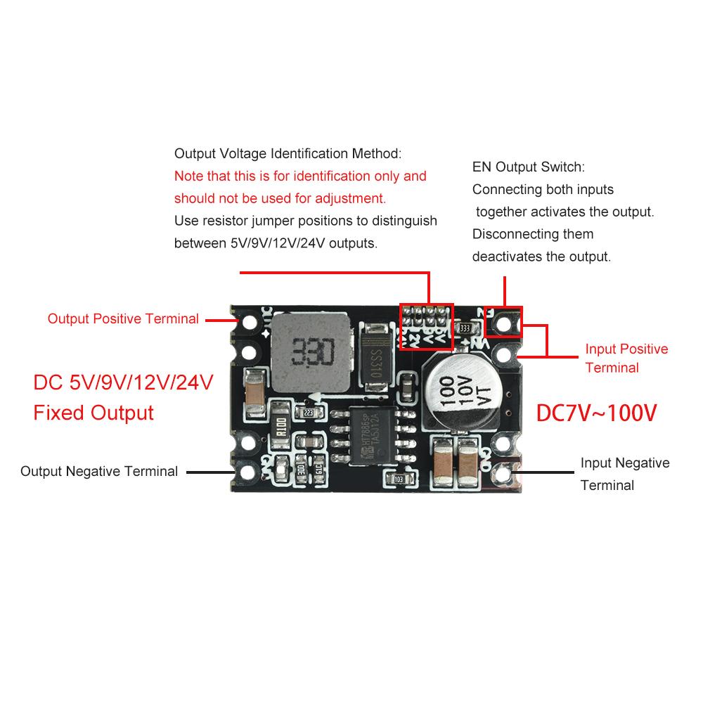 DC-DC Buck Step-down Power Supply Module 7V-100V To 5V 9V 12V 24V 2A Fixed Output Voltage Step-down Power Module