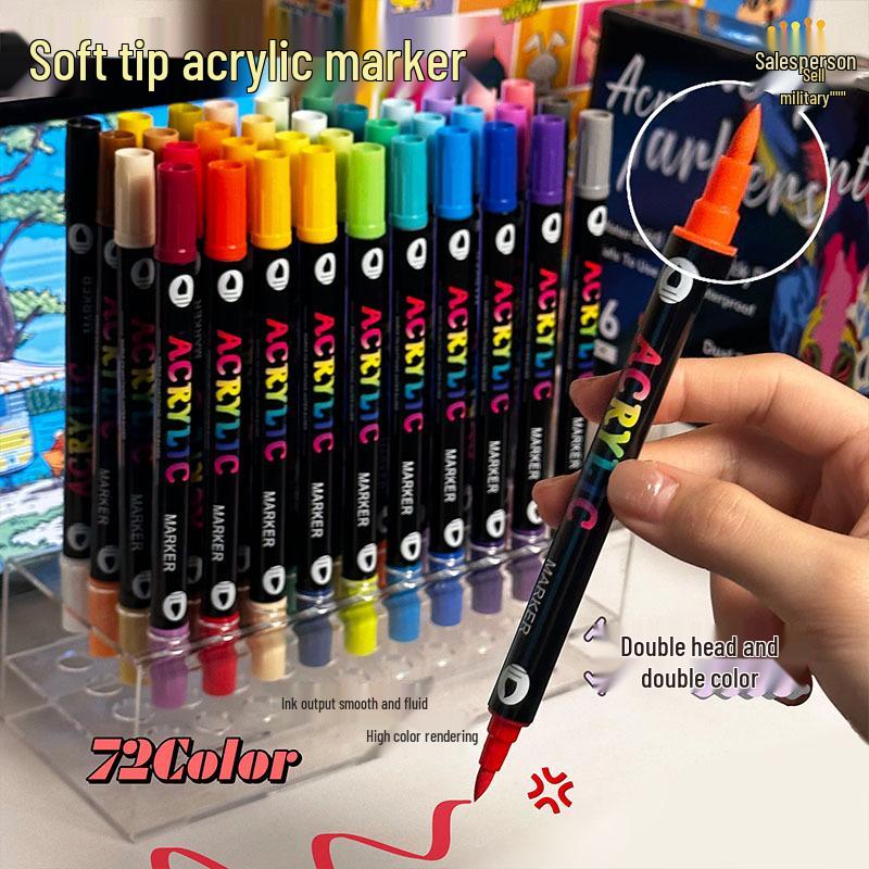 Dual-Ended Two-Color Acrylic Markers Set - 72 Colors for Kids' Painting & Doodling