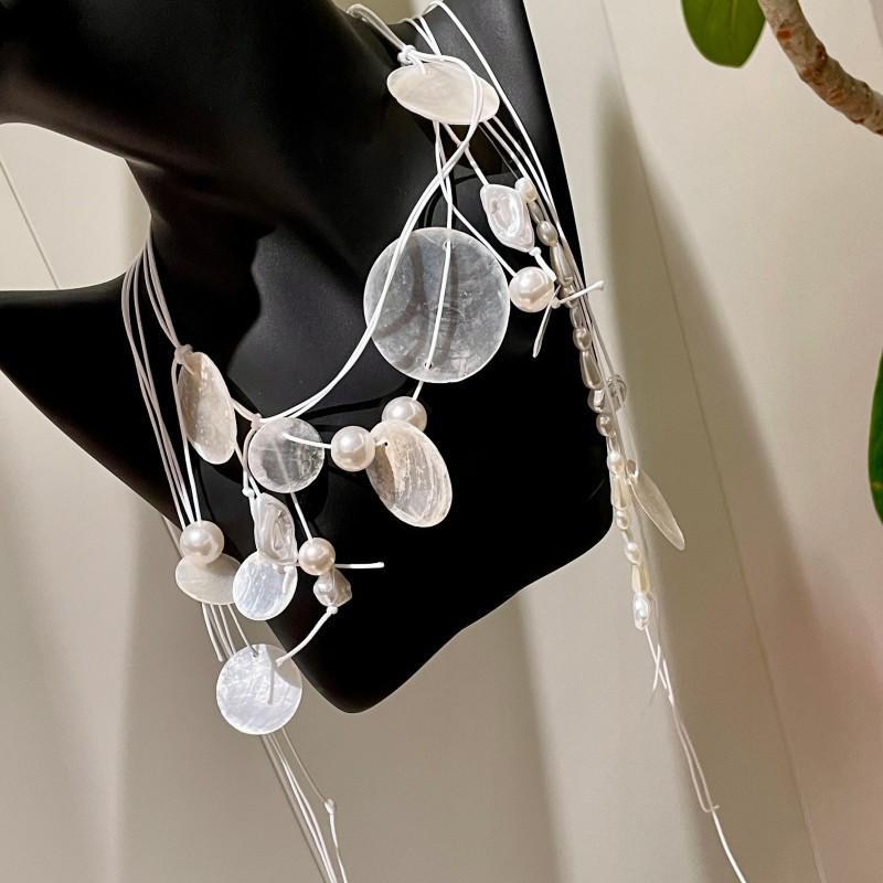 

Элегантное белоснежное жемчужное ожерелье из ракушек Свадебный аксессуар для платья