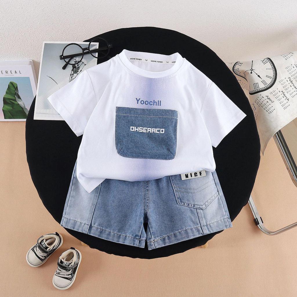 Boys' 2026 Trendy Summer Letter Patch Two-Piece Outfit