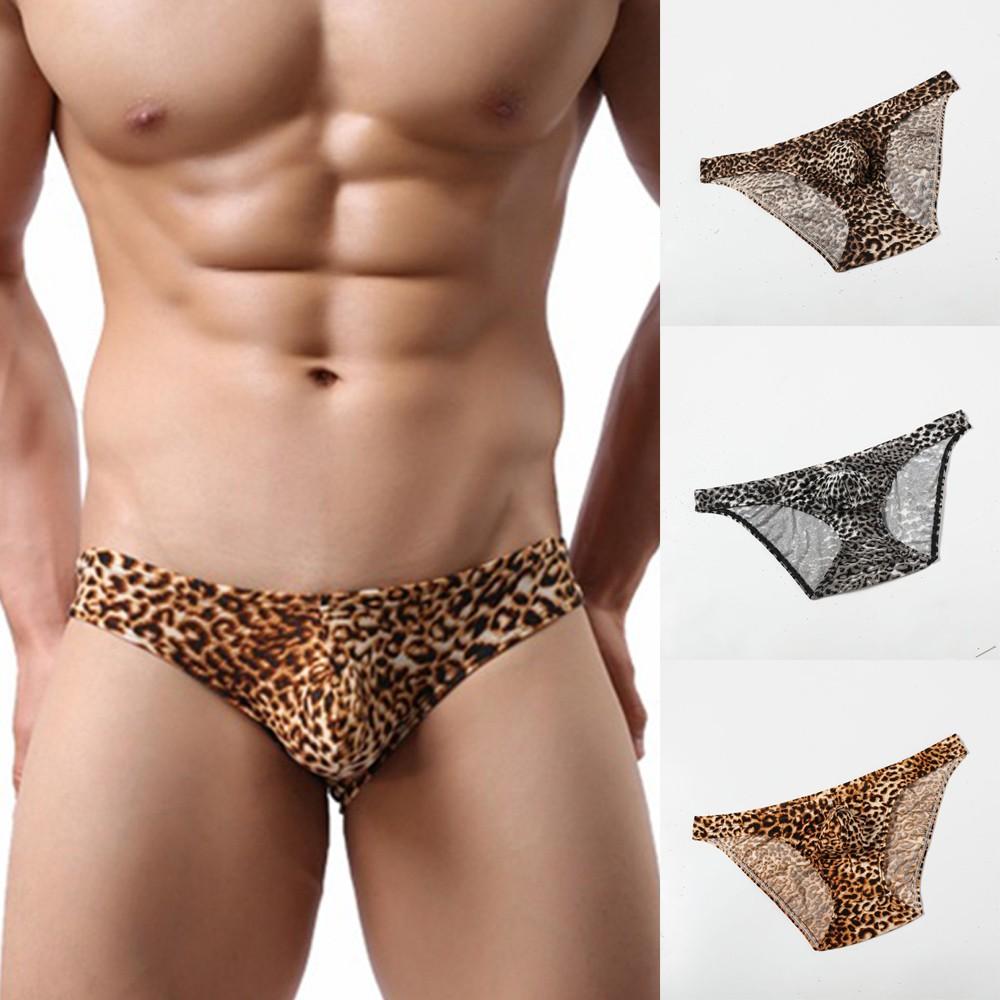 Men Sexy Underwear Leopard Printed Briefs Low Rise Breathable Underpants