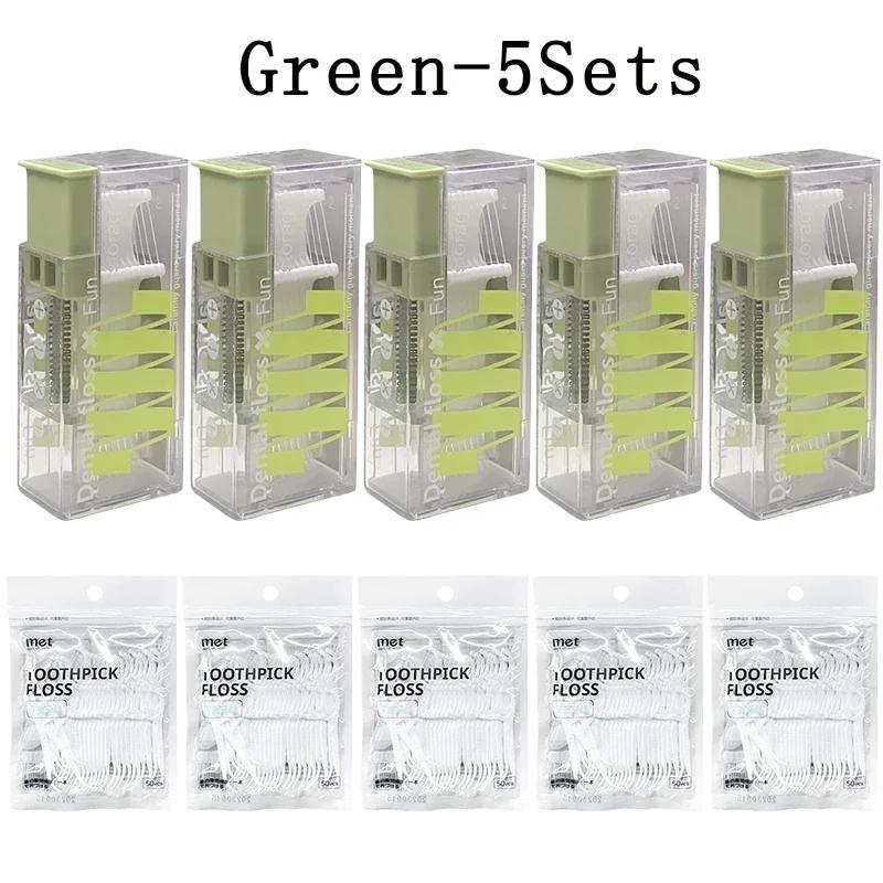 1-10Sets Portable Floss Holder Automatic Ejectable Includes 10Pcs Floss Organizer Press-on Carry-on Disposable Flossing Sticks