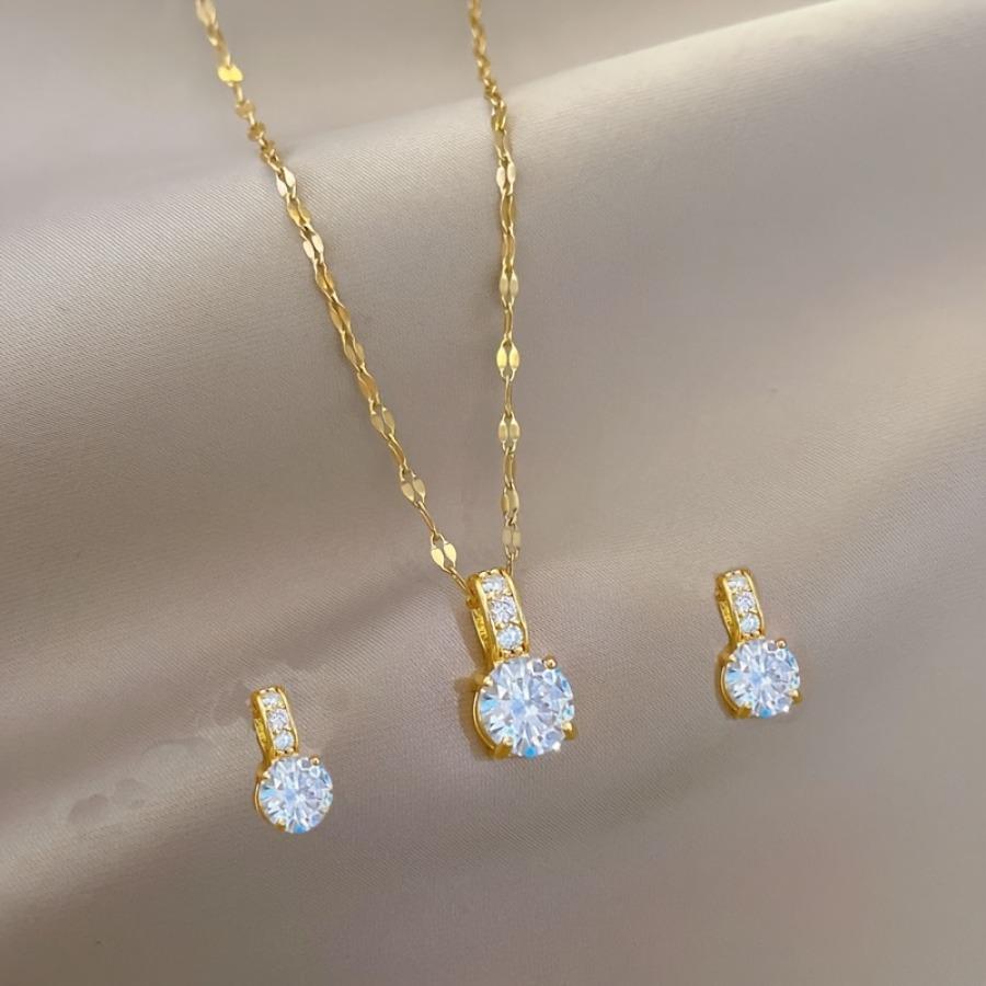 3pcs Women's Fashion Synthetic Zirconia Earring and Necklace Jewelry Set / Adjustable Minimalist Chain Style Accessories