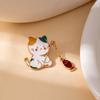 Childlike Kitten Fishing Brooch Cute Japanese Badge Cartoon Pin Buckle Pin Decoration Student Schoolbag Pendant