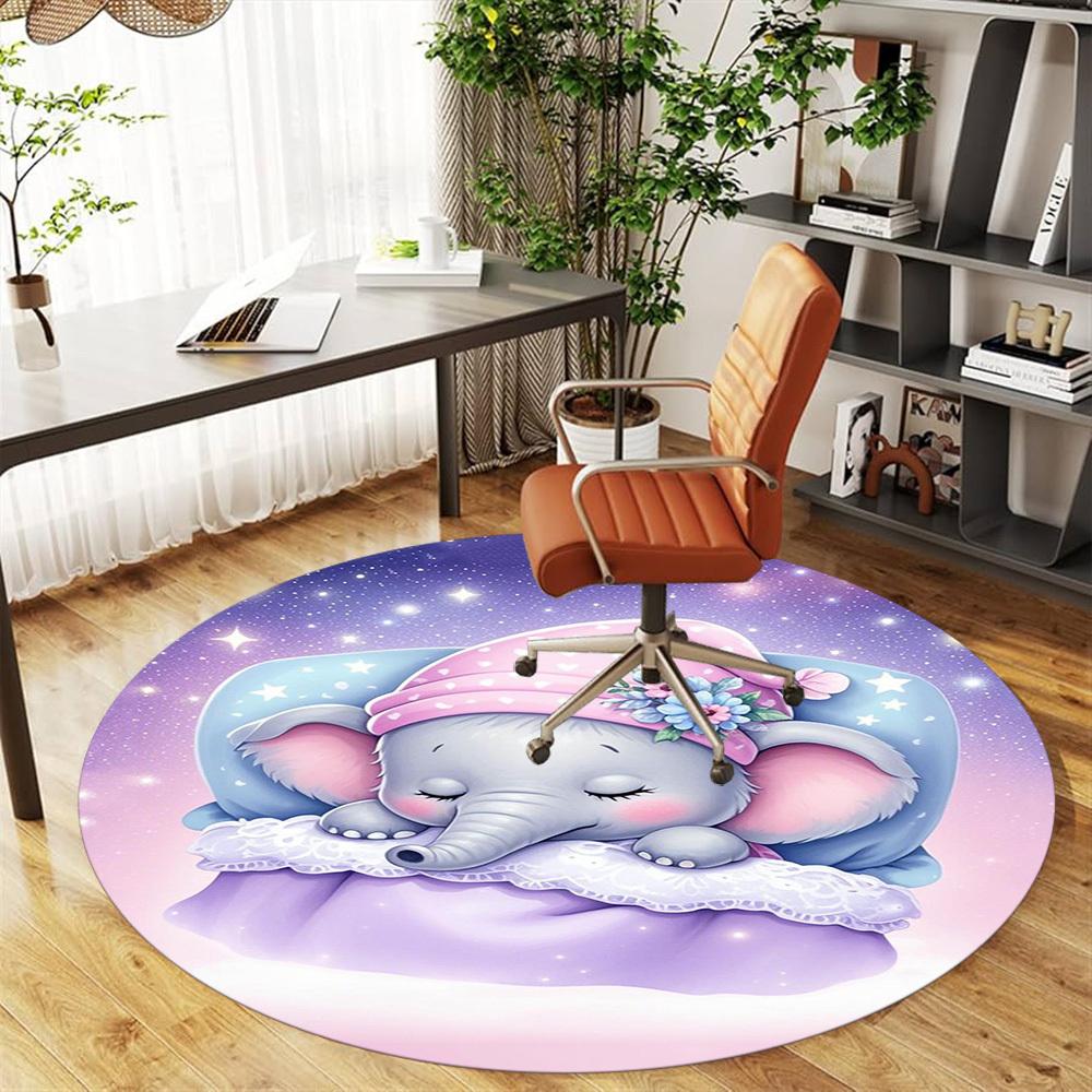 1PC Elephant Sleepy Nighttime Round Chair Mat Area Rug - Non-Slip, Floor Mat for Office, Bedroom, Home Decor Christmas Gift C0528004