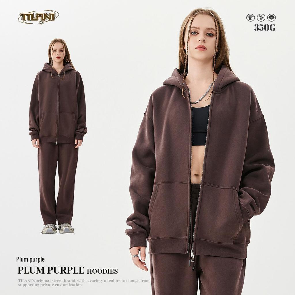 TILANI Men's 2025 Spring & Autumn Velvet Hooded Cardigan - Casual Solid Color Loose Fit Zipper Jacket.