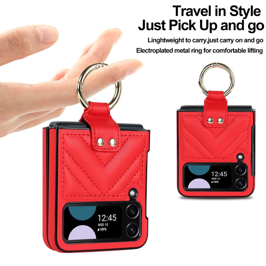 Applicable to Samsung Zflip4 Rhombus Folding Ring Mobile Phone Case Zflip3 Women's Fashion All-Inclusive Ring Leather Case