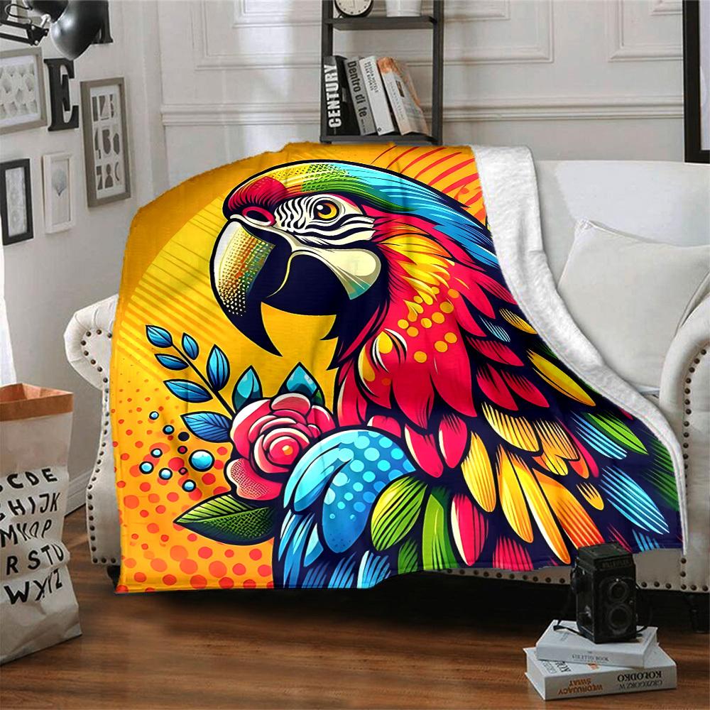 1pc Parrot Flowers Lightweight Flannel Blanket, Comfortable and Warm Blanket, for Office and Camping Sofa Bed, Livingroom055