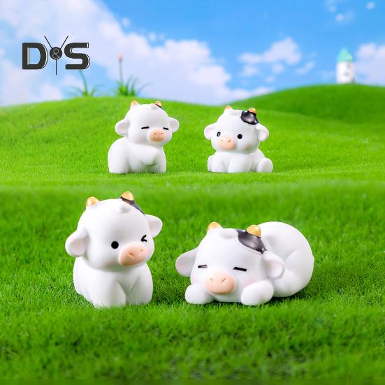 6Pcs Mini Dairy Cow Figurine Resin Tiny Cattle Ornament Miniature Animal Statue Toy Fairy Garden Microlandscape Desktop Decoration