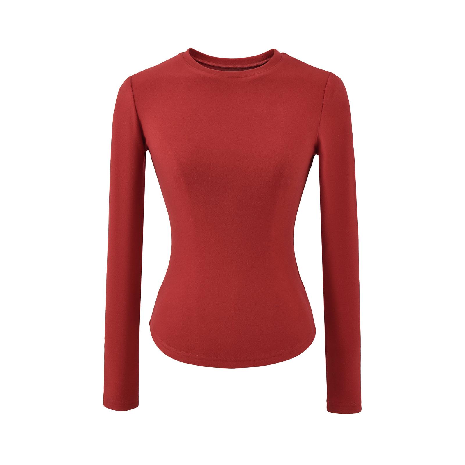 

Women s Spicy Girl Double-Sided Brushed Waist-Cinched Long-Sleeve Base Layer Shirt, Autumn/Winter Solid Color Medium червоний