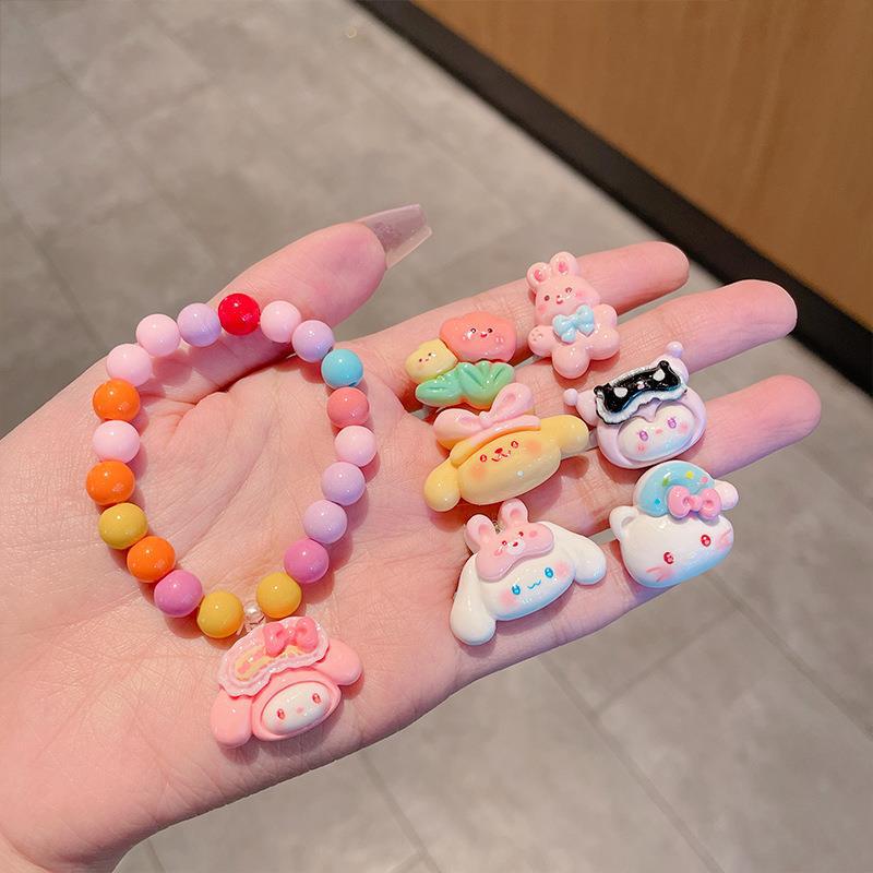 Conjunto de Joias Kuromi 2025: Pulseira, Anel e Clipes de Orelha de Desenho Animado Fofos para Bebês