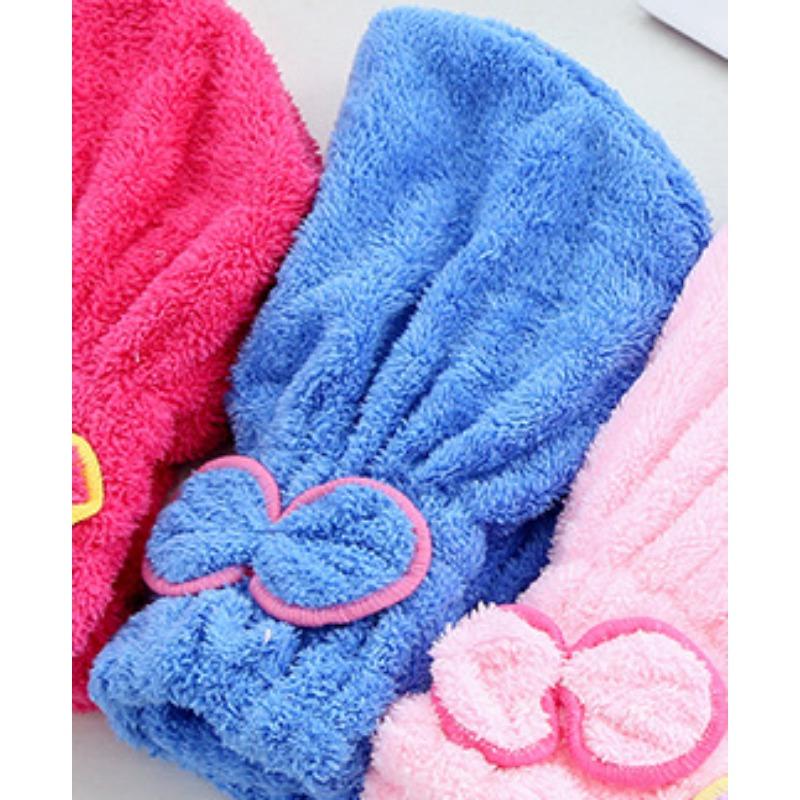 Coral Velvet Shower Cap Adult Soft Absorbent Hair Dry Towel Thickened Quick Drying Bandana Cute Bow Hair Dry Cap синий