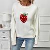 Women's Strawberry Jacquard Knit Sweater - 2026 Autumn/Winter, European & American Style, Christmas Round Neck Pullover with Long Sleeves