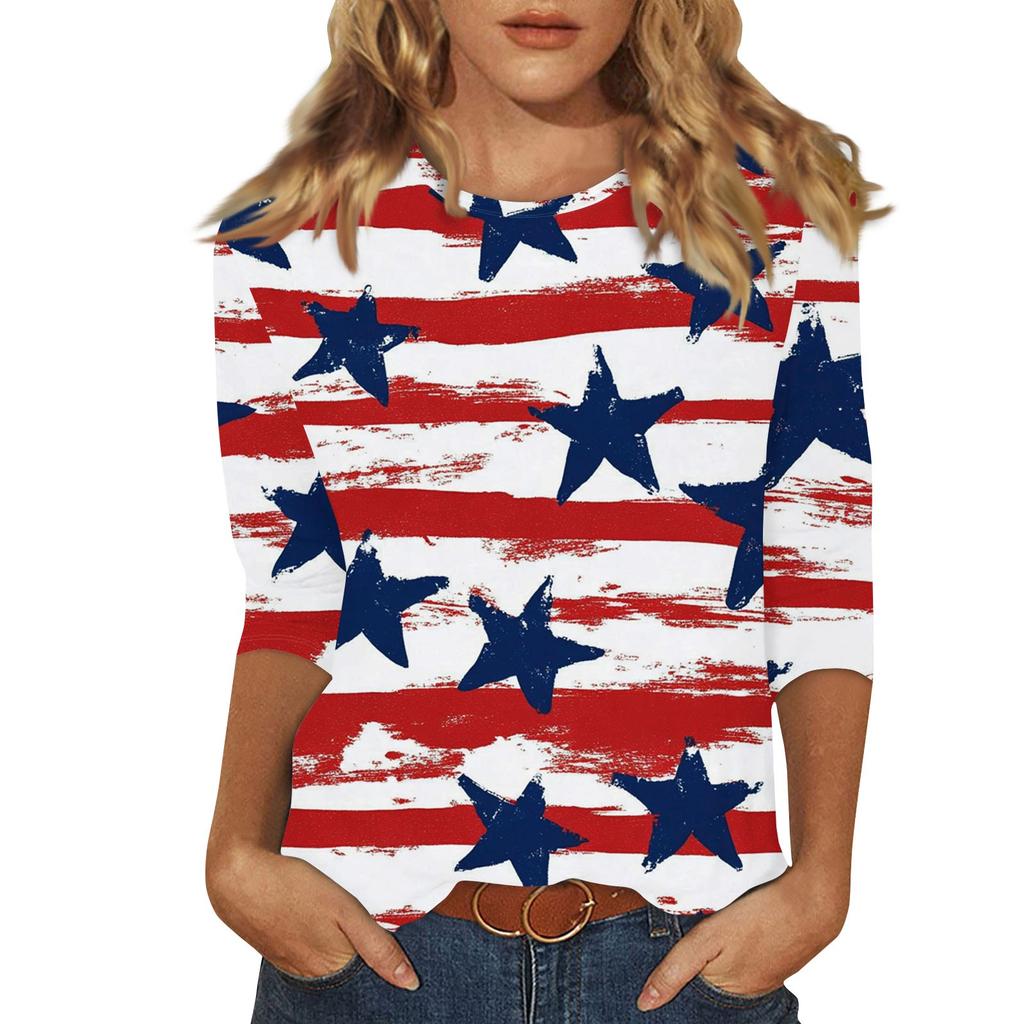 Damenmode Lässig Rundhals Bedrucktes 3/4 T-Shirt Top