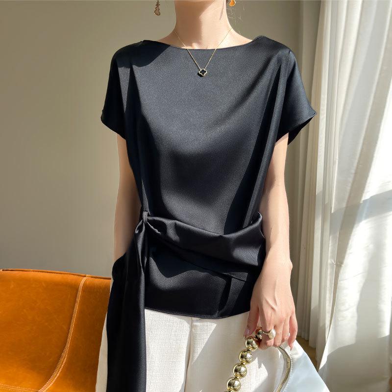 Cross2025 Women's One-Shoulder Ice Silk Summer T-Shirt