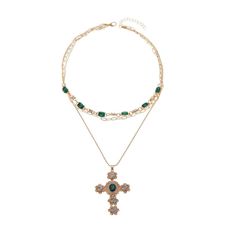 Diamond-encrusted cross necklace, retro niche light luxury, high-end stacking accessories, women's collarbone chain