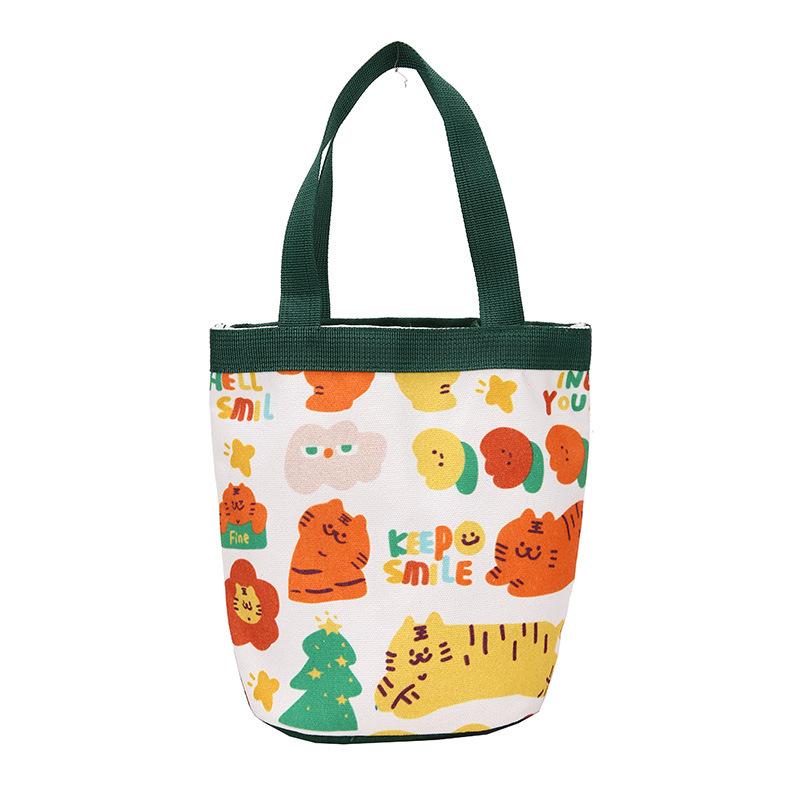 

New bucket bag women s handbag women s fashion niche large-capacity cartoon bag student lunch box bag small bag темно-зеленого