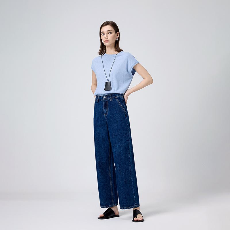 MBB Women's High-Waisted Wide-Leg Jeans with U-Shaped Back Pocket - Non-Elastic Slimming Fit, Spring 2025 Collection