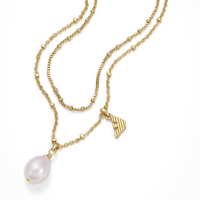 Emporio Armani Pearl Series Double Chain Layered Design Lightweight Versatile Necklace Women necklace Gold Brass EGS3273710
