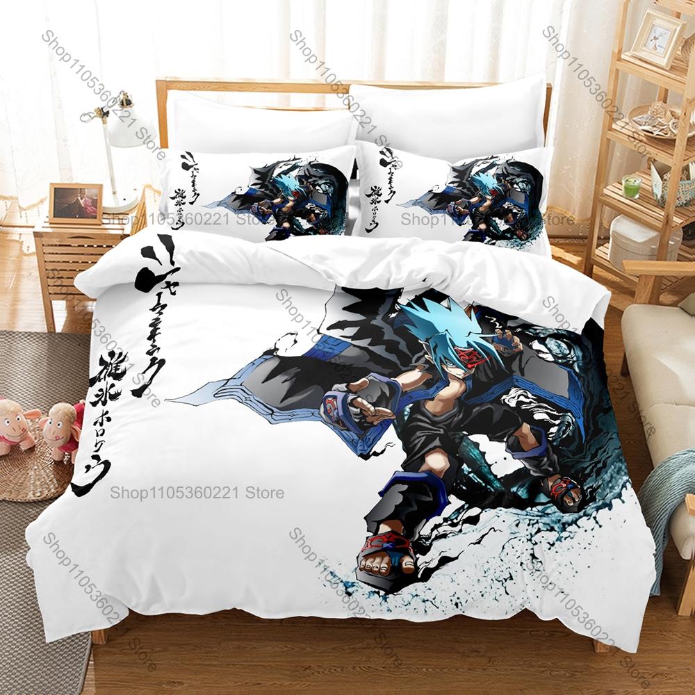 Anime Shaman King Bedding Set, Duvet Cover & 2 Pillowcases, Fantasy Shaman Role Pattern Breathable Fabric All Season Use