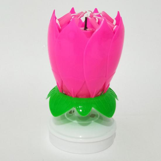 Lotus Candle Solid Paraffin Colored Flower Shape Flat Bottom Rotating Electronic Candle Birthday Cake Music Candles Party Supplies