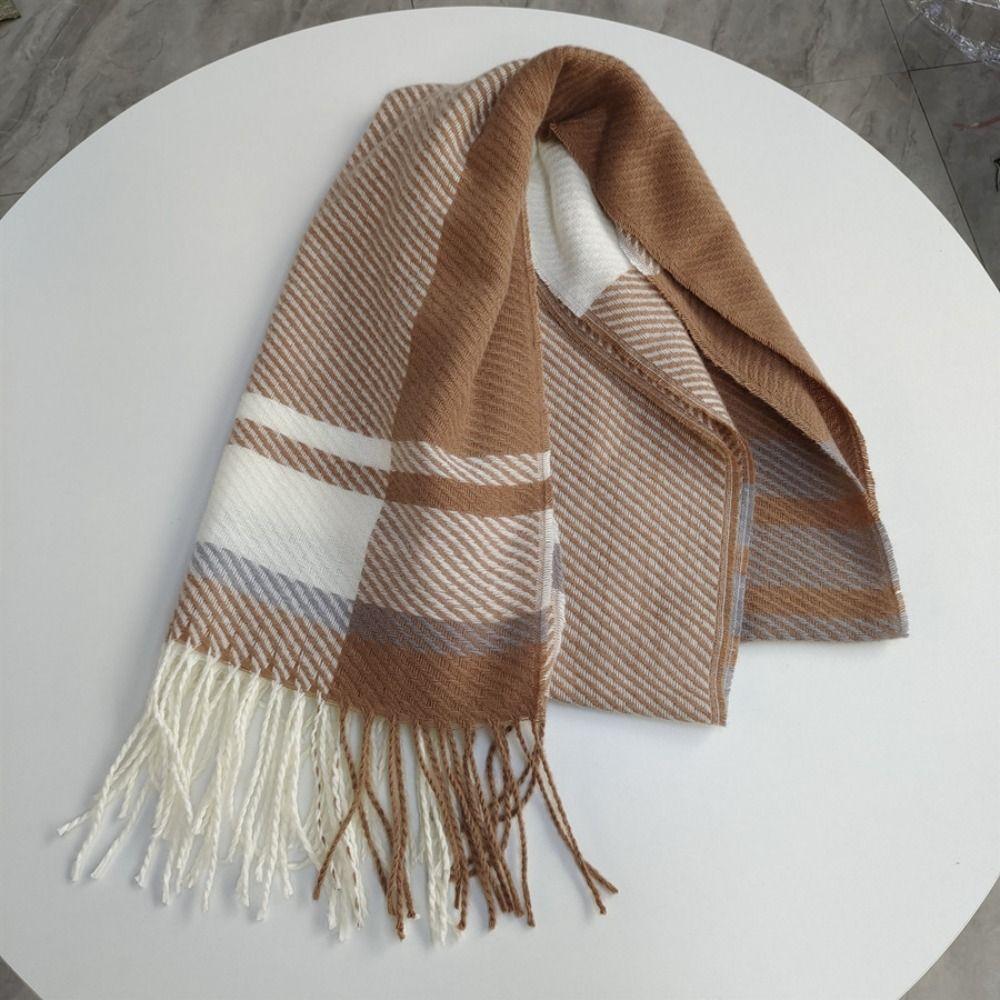 Korean Style Women's Cashmere Scarf Thickened Winter Neck Warmer Checkered Scarf Autumn Winter