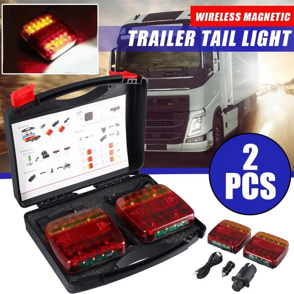 2pcs Magnetic Wireless Trailer Lights Waterproof Reflective Lens Truck LED Taillights Towing Light Kit For Truck RV Camper Boat