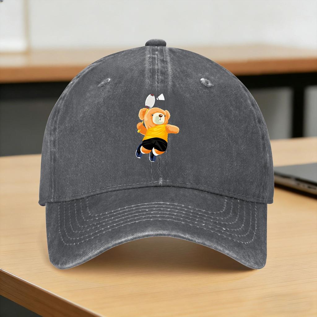 Teddy Bear Playing Badminton Print Casual Baseball Cap Summer for Young Unisex And Women Trucker Hat SunProof