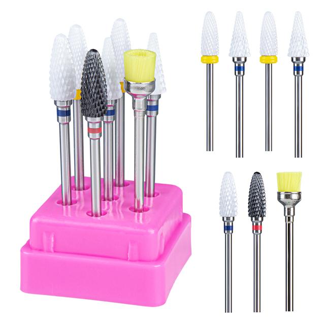 7pcs Ceramic Nail Drill Bits Set Milling Cutter for Manicure Machine Accessories Rotary Burrs Pedicure Cutter for Remove Gel Bit