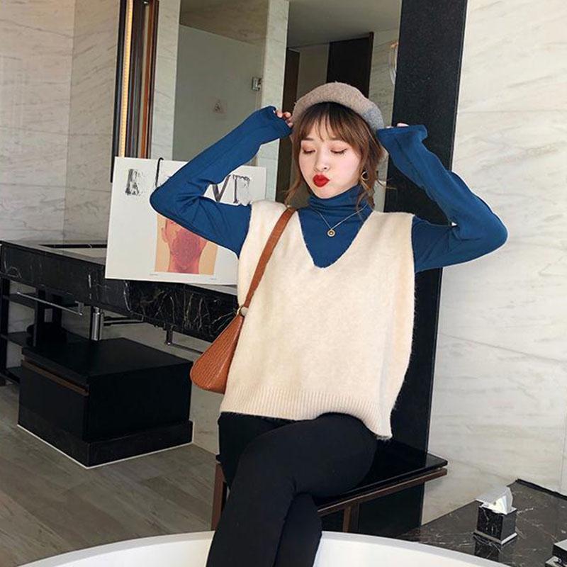 Spring and Autumn Fashion All-match Vest Women's Short Knit Waistcoat Solid Color Sleeveless Women's Sweater