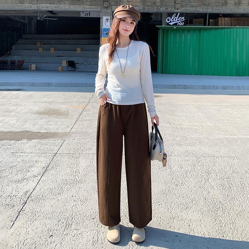 

Ранняя осень новые брюки-шаровары средней длины повседневные женские твиловые с высокой посадкой универсальные широкие прямые брюки длиной девять точек XL [Suitable for 130-75kg]