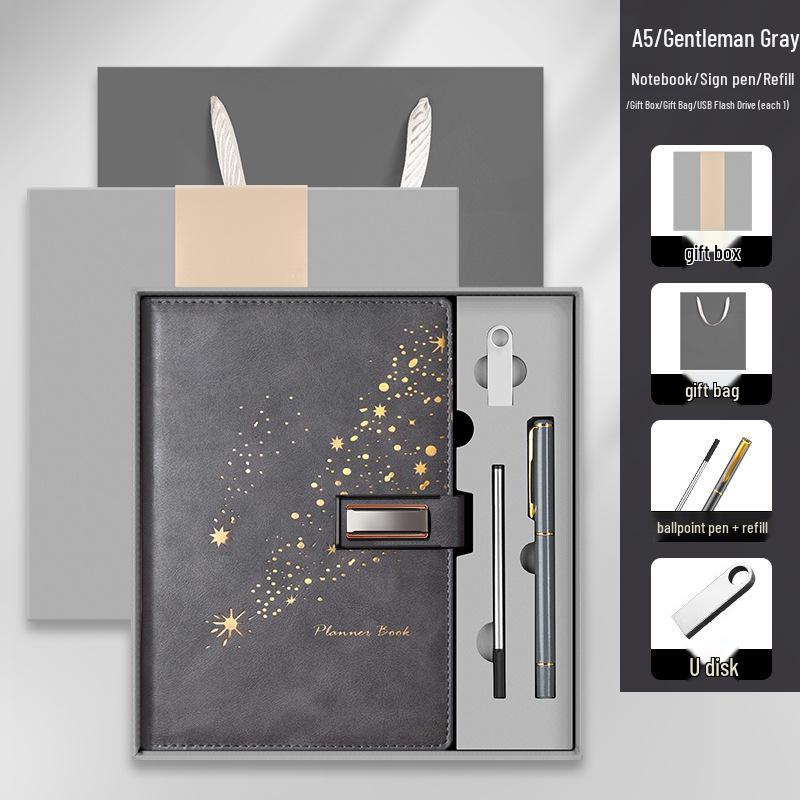 Set de regalo de cuaderno Star Double Line 2026: Libro de registro de reuniones de negocios y oficina de mayor grosor