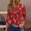 Women's Casual Fashion V-neck Loose Versatile Christmas Print Three-quarter Sleeve Top