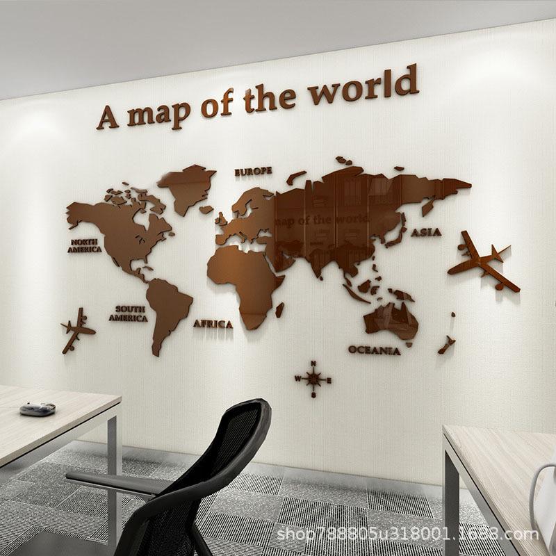 World Map Mirror Wall Sticker - European Style, Self-Adhesive for Office, Corridor, Living Room, Entrance Hall.
