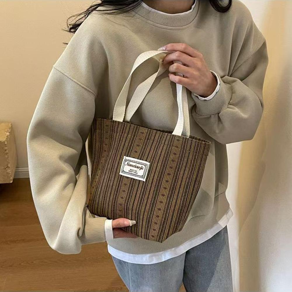 Classic Design Commuting Shoulder Bag Korean Style Striped Shopping Bag Canvas Tote Bag  Travel