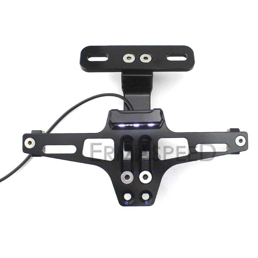 Motorcycle License Plate Bracket with LED Light Black Motorcycle Number Plate Holder for Motorbike Moto Dirt Bike