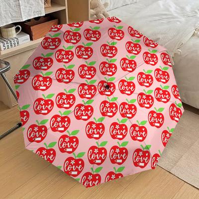 1pc Apple Love Pattern Umbrella  Automatic Opening and Closing Umbrella, High Quality Umbrella, Ideal Gift for Her 230