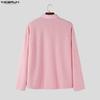 INCERUN Oversized Men Lapel Neck Long Sleeve Buttons Casual Loose Texture Pullovers Tops