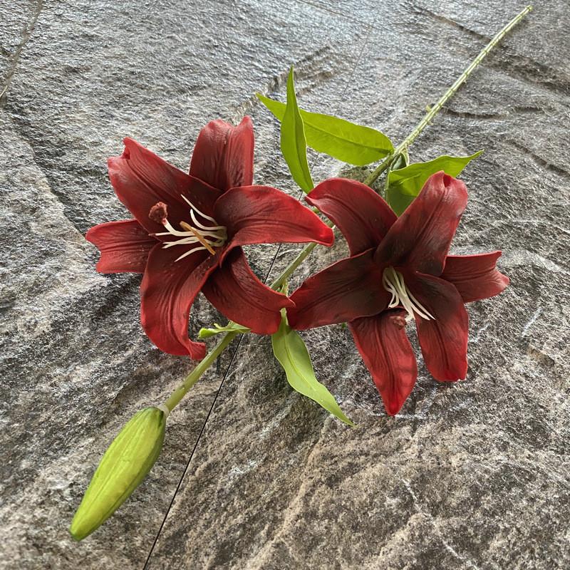 Long Pu Threehead Lily Artificial Flower Decor For Home And Photography Displays