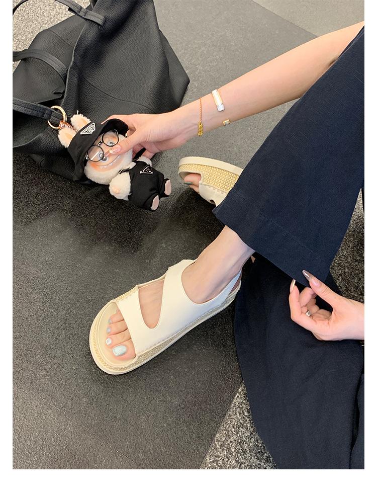 

Grape mother has the same style in stock~ fashionable Roman style open-toed casual versatile one-word buckle with straw sandals women s summer 34