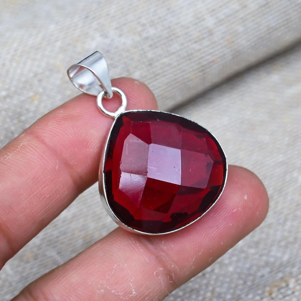Red Garnet Natural Gemstone Jewelry  Handmade Pendent 925 Solid Sterling Silver Gift For Her