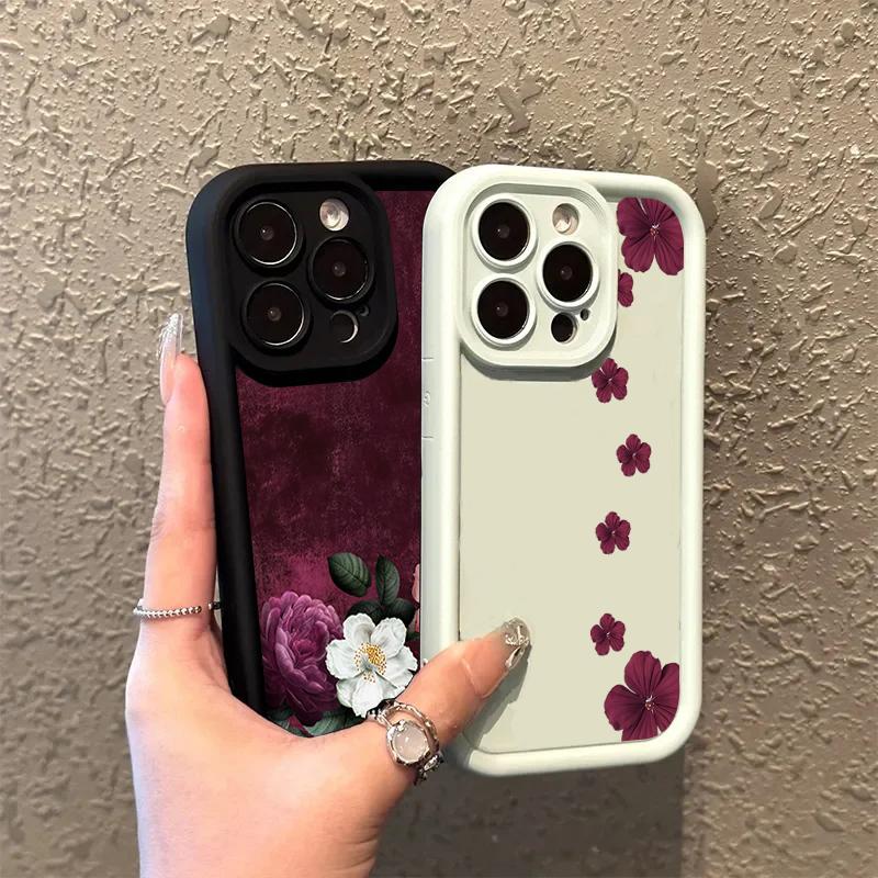Wine Red Flower Print Silicone Soft Phone Case For Xiaomi Redmi Note 14 13 12 11 Pro Plus 4G 5G 12S 11S Redmi 15C 14C 13 Cover