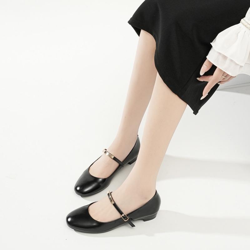 Vintage Mary Jane Single Shoes Oneword Buckle Strap Flat Heel Women's Work Daily Commuter Shoes Women's Shoes