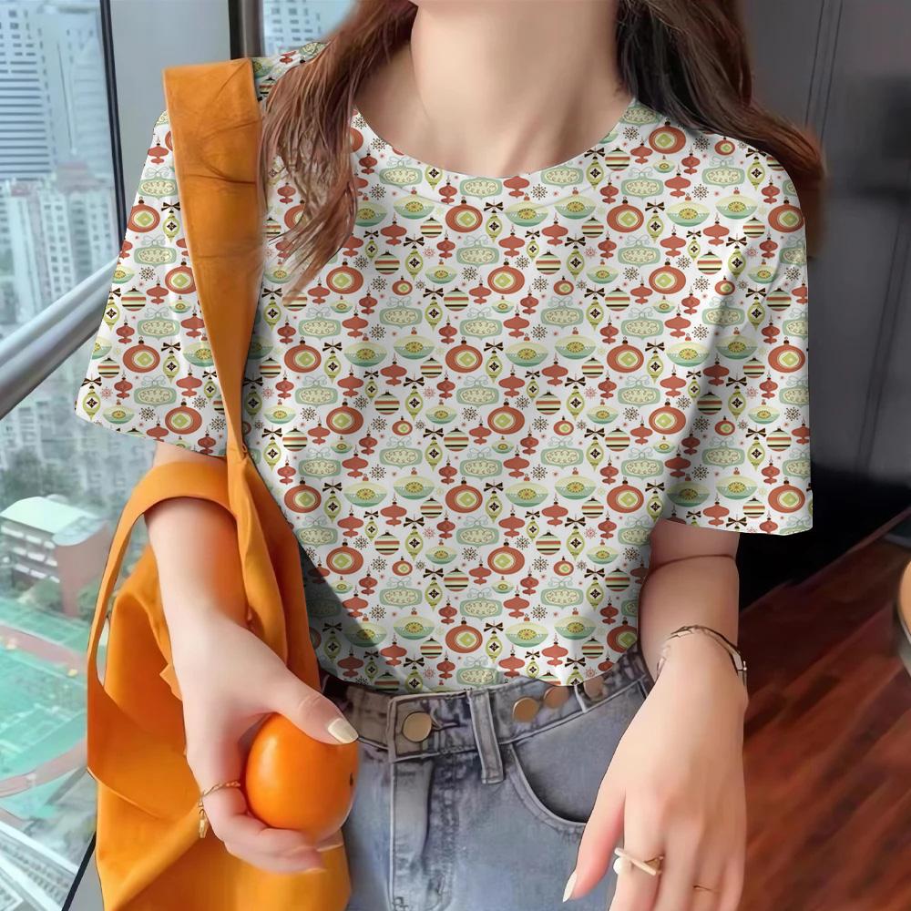 Women's Short Sleeved T-shirt, Round Neck Clothing, Casual Top, Printed Half Sleeved T-shirt, Women's Loose and Elegant T-shirt