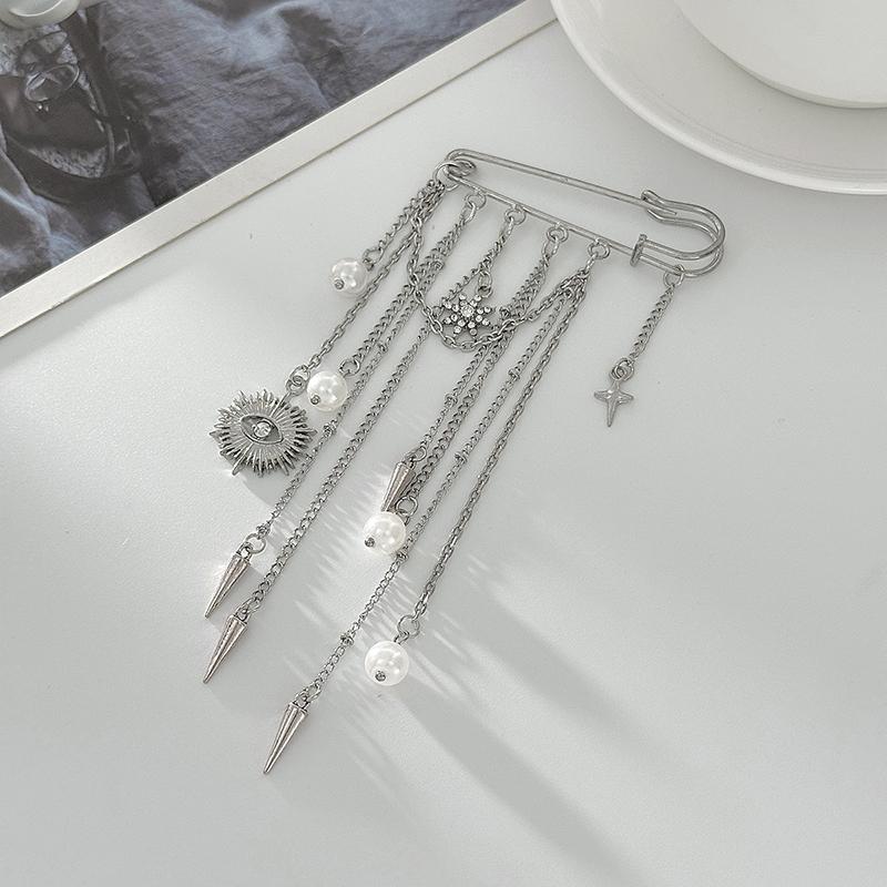 Multi-Functional Evil Eye Brooch Chain Tassel Anklet Pant Pin Faux Pearl Adjustable All-Match Gothic Jewelry for Women