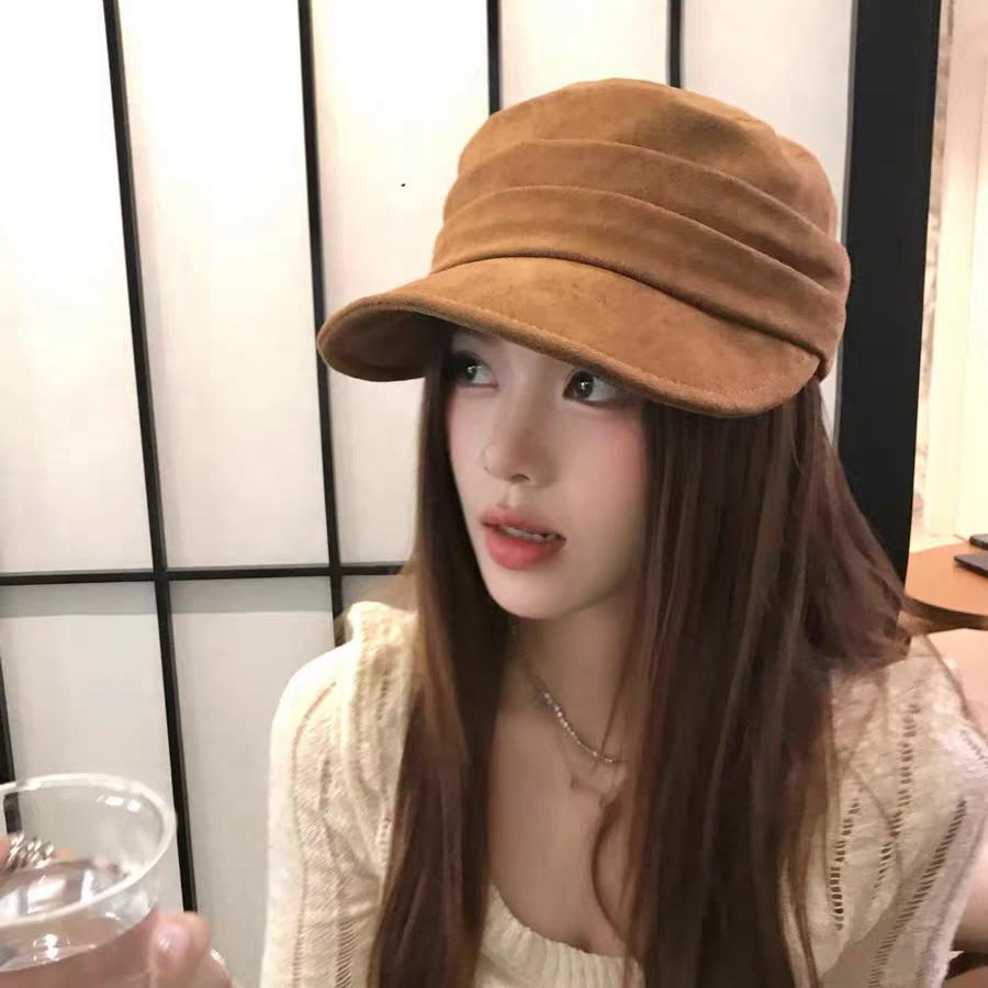 Korean Hot Style Suede Octagonal Equestrian Cap for Women - Slimming, Versatile Spring/Autumn Duckbill Design