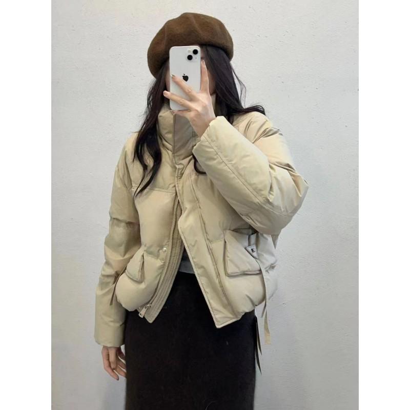 Womens Short Puffer Jacket With Stand Collar Warm Duck Down Coat Casual Winter Outerwear
