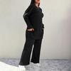 QICED Two-piece Set: A Fashionable, Casual and Slimming Round-neck Long-sleeved Solid-color Knitted Suit