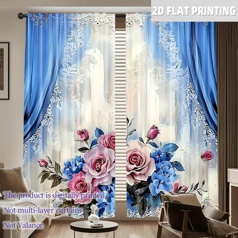 2 Pcs Bohemian Flowers Print Curtains,suitable for Bedroom,living Room Kitchen Decoration,home Decoration,window Decoration