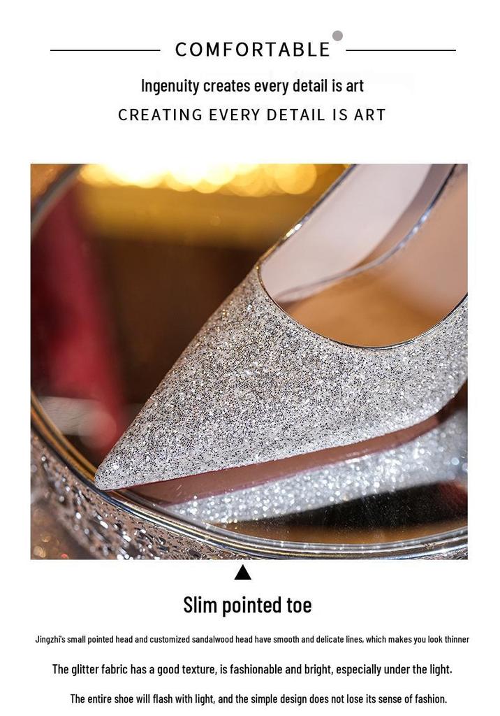 9888W-012 Xiuhui Women's High-End Crystal Pearl Wedding Heels with Sequins and Bowknot